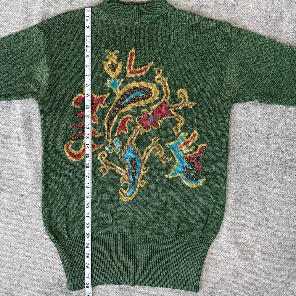 LIZ CLAIBORNE Vintage Green Paisley Sweater Size S - Picture 5 of 10